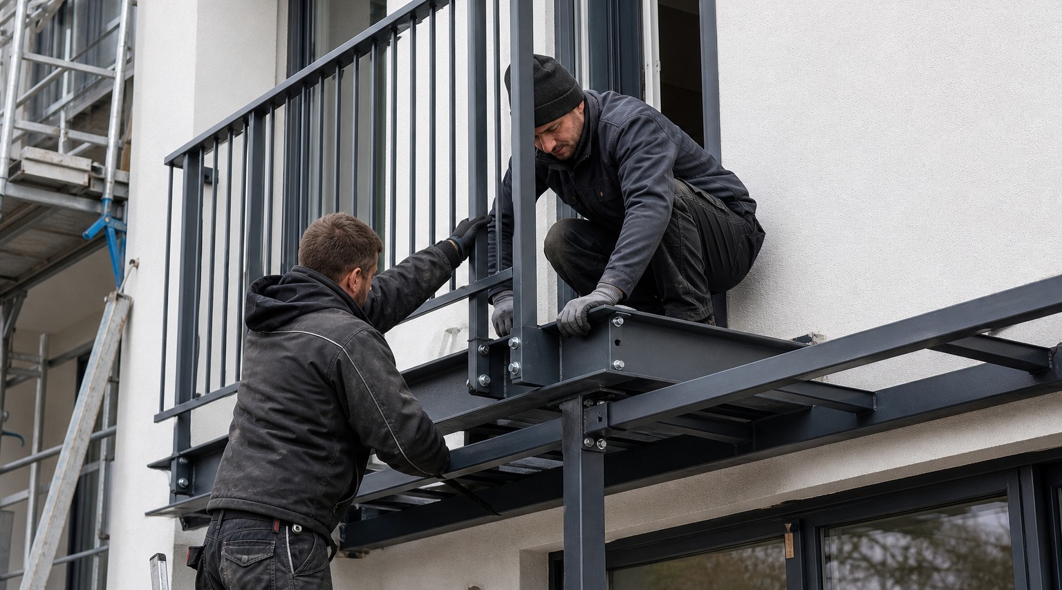Montage eines Balkons durch Metallbauer